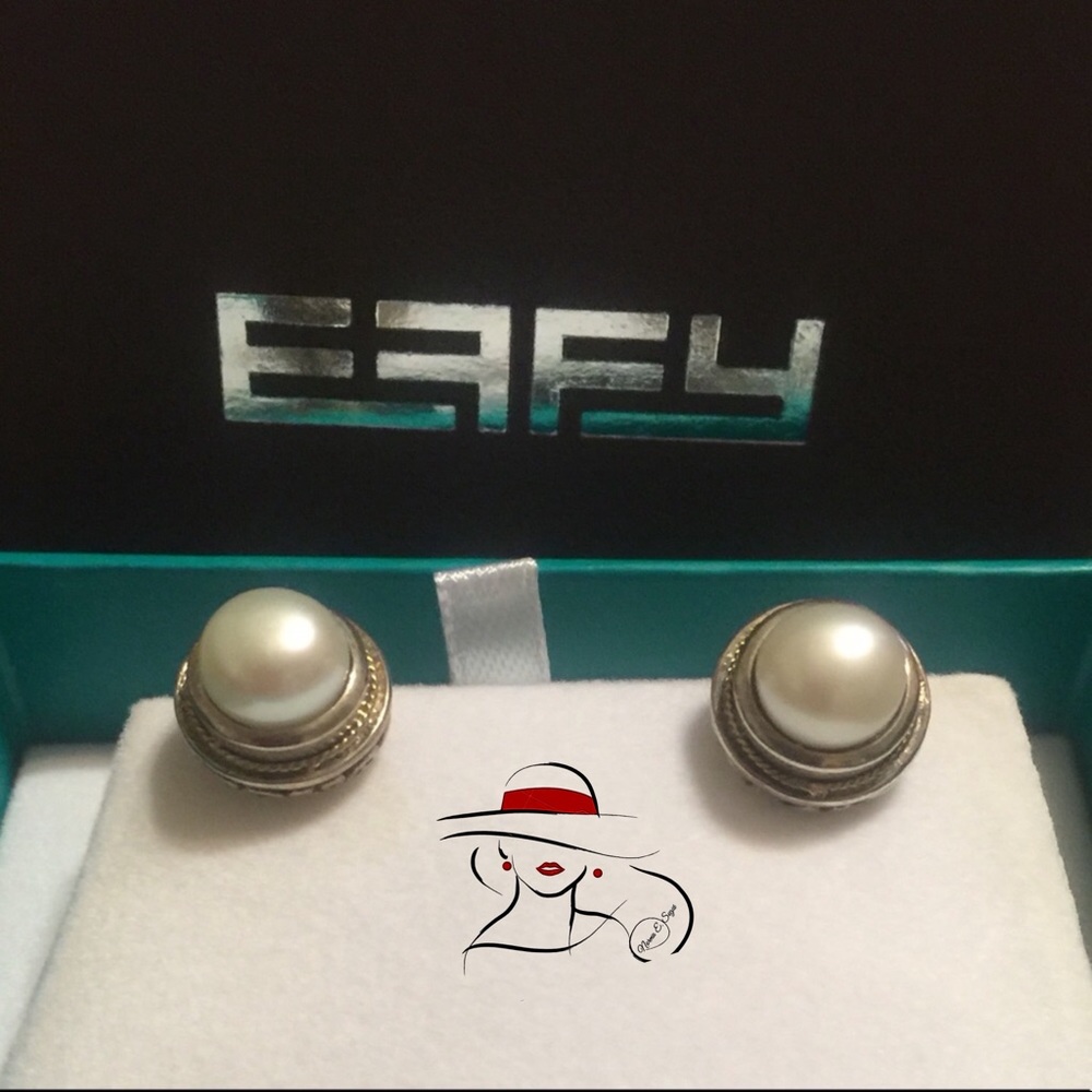 EFFY Silver and 18k gold pearls snap back earrings